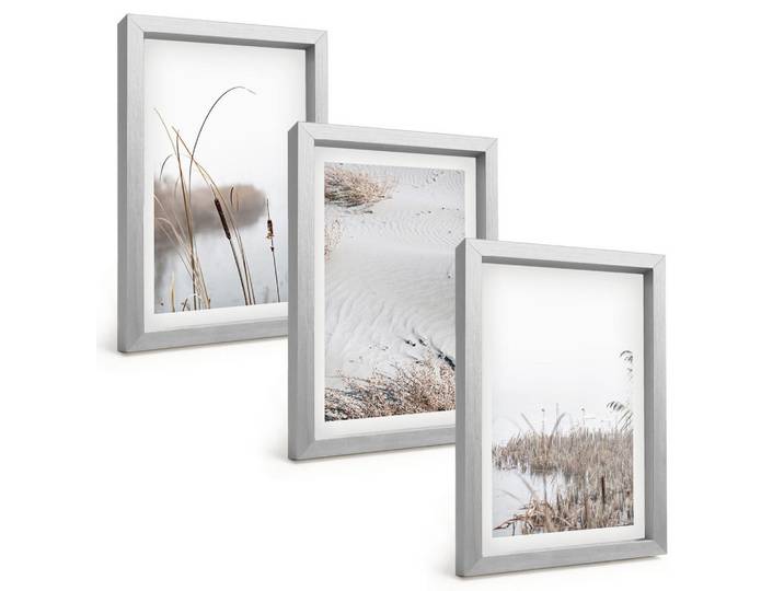 Tulup Bilder SET 3er Set - 20x30 cm Silberner Rahmen - Wasserpflanzen im Sommer, Silberfarben, Kunststoff, Rechteckig, 20x30 cm, einfache und schnelle Anbringung, Bilder & Rahmen, Bilder