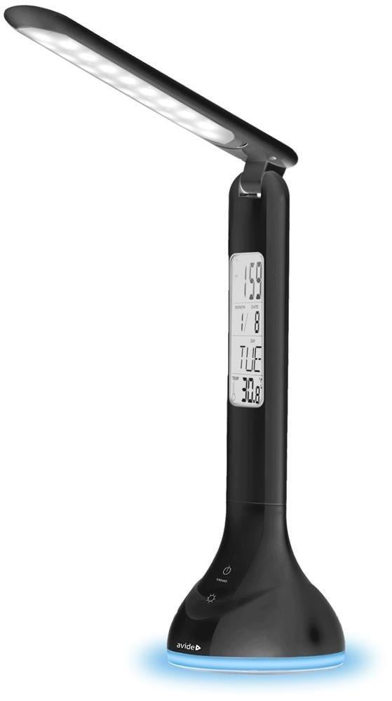 Avide LED Bureaulamp Dimbaar 4W - Zwart - Met Kalender, Alarm, Klok en Thermometer - USB Oplaadbaar