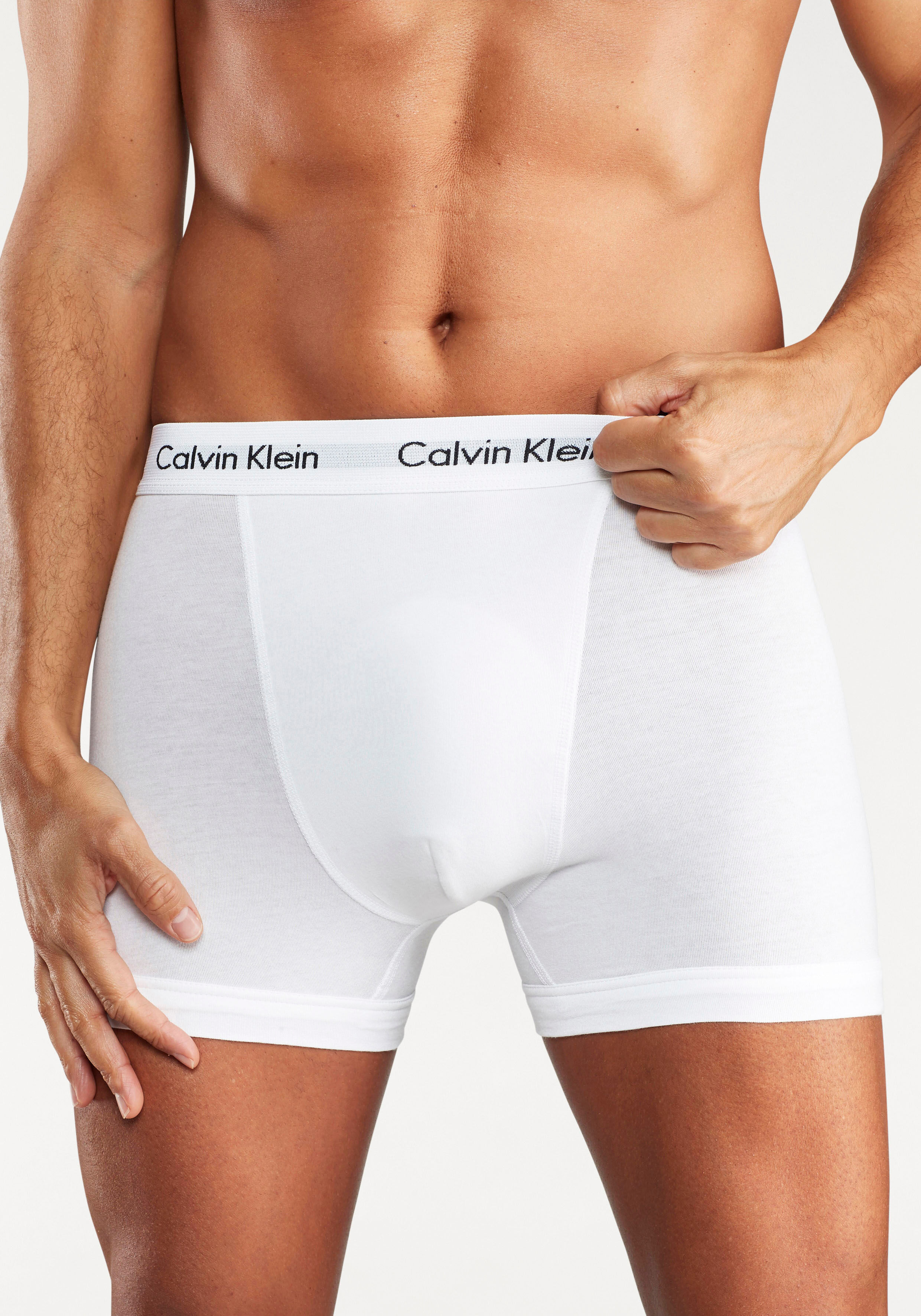 Boxer "CK Boxer 3x", Herren, Gr. M (6), 3 Stk., bunt (rot, marine, weiß), Obermaterial: 95% Baumwolle, 5% Elasthan, CALVIN KLEIN UNDERWEAR, Unterhosen Boxer, mit Logoschriftzug am Bund, Topseller