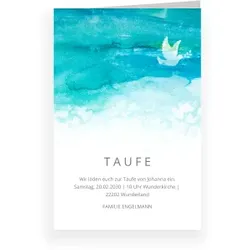 Einladungskarten zur Taufe in Türkis im Design "Aquarelltaube - Taufe" - Musterkarte