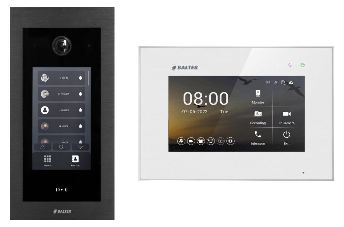 BALTER EVO HD Touch Schwarz Video Türsprechanlage Set bis 1000 Teilnehmer 8x7" Monitor Weiß