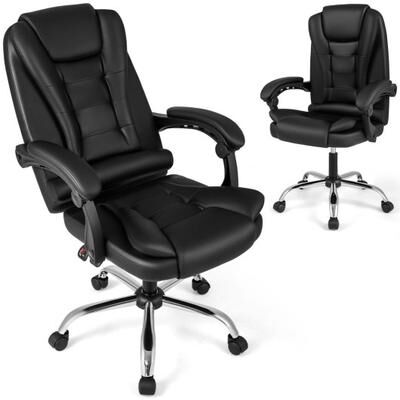 Costway Big High Back Executive Chair with Linkage Armrests and Leather Padded Seat for Office-Black