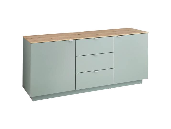 Mid.you Sideboard Lahore, Salbeigrün, Eiche Artisan, 3 Fächer, 3 Schublade(n) Schubladen, 180x77x44 cm, Kleinmöbel, Kommoden, Sideboards