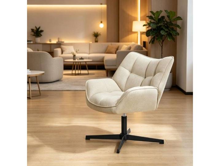 Fauteuil à bascule pivotant à oreilles couleur beige dimensions 67x68x80.5 cm pour salon et détente