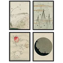 POSTER Set mit 4 minimalistischer Bleche japanischen JahrgangMagazins Shin Bijutsukai A4 Rahmenlos