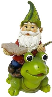 Santa's Workshop "9"" Resin Solar Gnome on Frog"