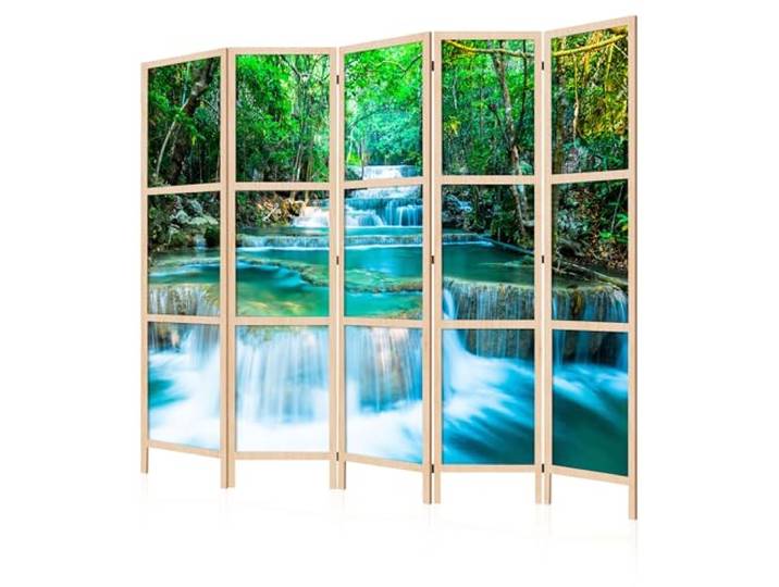 LUMASOUL Japanische Trennwand Paravent Raumteiler 225x172 cm Landschaft 12 5 teilig Dekorativ, Wasserfall Shoji-Stil, faltbar, freistehend, als Sichtschutz für Wohnräume Dschungel