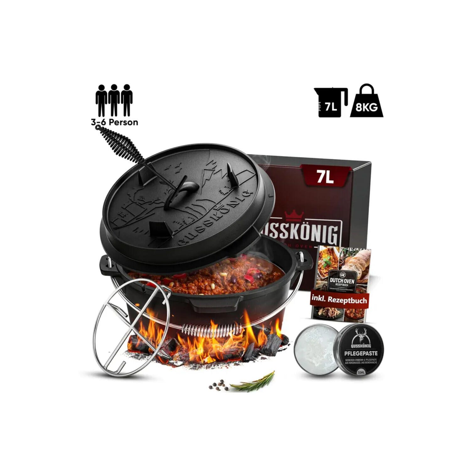 GUSSKÖNIG Klassisch Dutch Oven Set 7 L ohne Füße GK-12