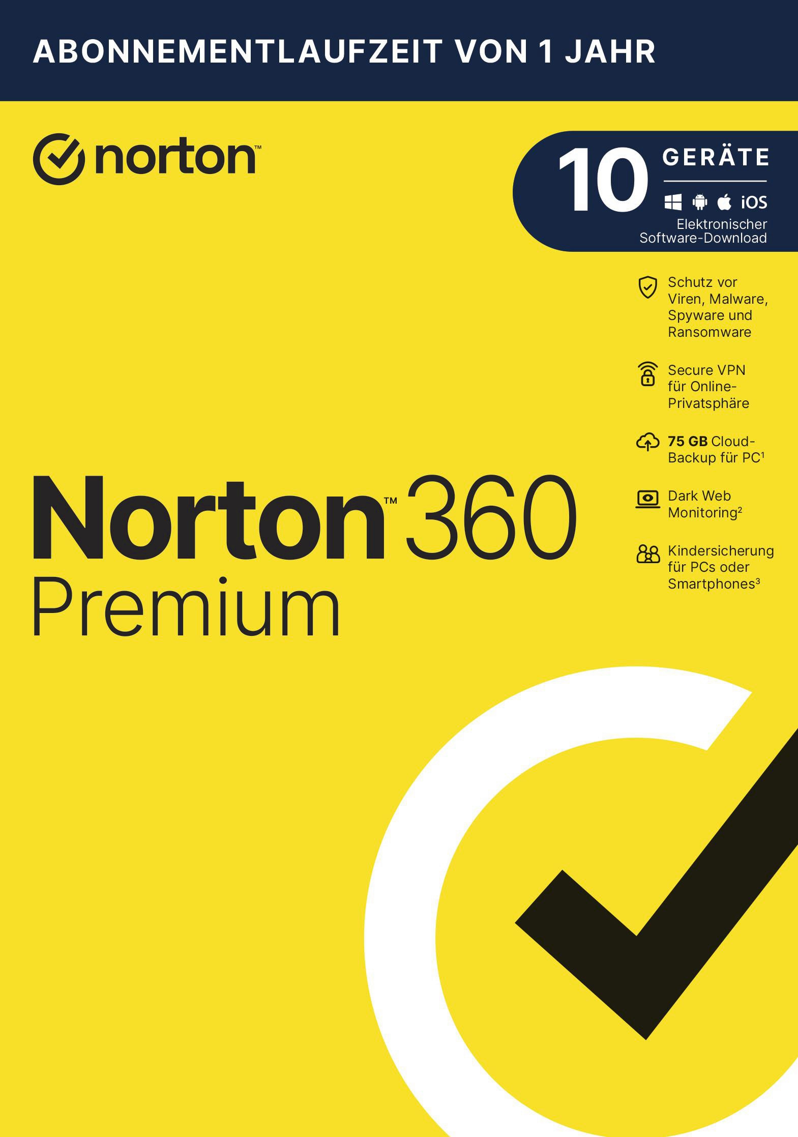 NortonLifeLock Ireland Limited Norton 360 Premium ND 75GB | 10 Geräte | Download & Produktschlüssel 21487321