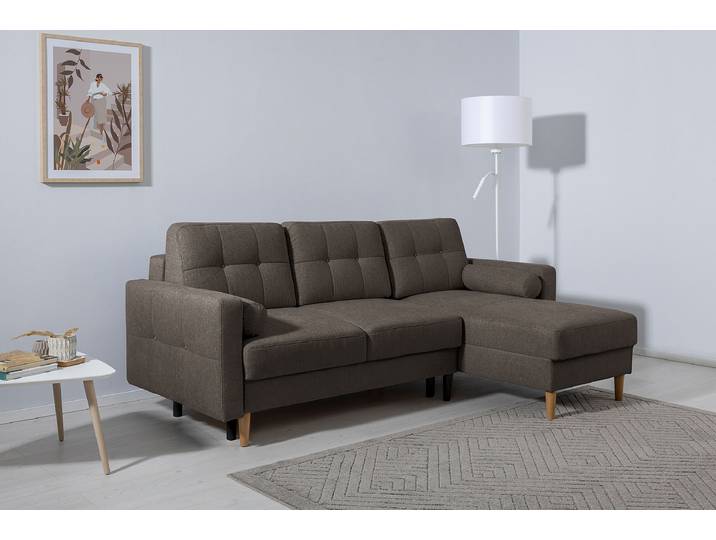 Ecksofa Vasai mit Schlaffunktion Braunschwarz Webstoff Genia 223 x 92 x 157cm Longchair beidseitig montierbar mit Schlaffunktion Modern
