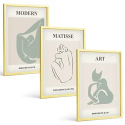 BILDER SET 3er Set - 40x60 cm Goldrahmen - Abstrakte Pastellfiguren