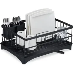 Relaxdays Abtropfgestell mit automatischen Abfluss Schwarz
