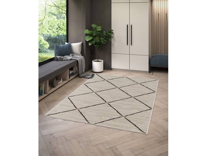 Teppich Outdoorteppich PARADISE - Rhombus , braun (hellbraun,beige,anthrazit), B:160cm H:4mm L:230cm, Polypropylen, PRIMAFLOR-IDEEN IN TEXTIL, Teppiche, Teppich, Flachgewebe, Rauten, Scandi, In- und Outdoor geeignet, wasserfest