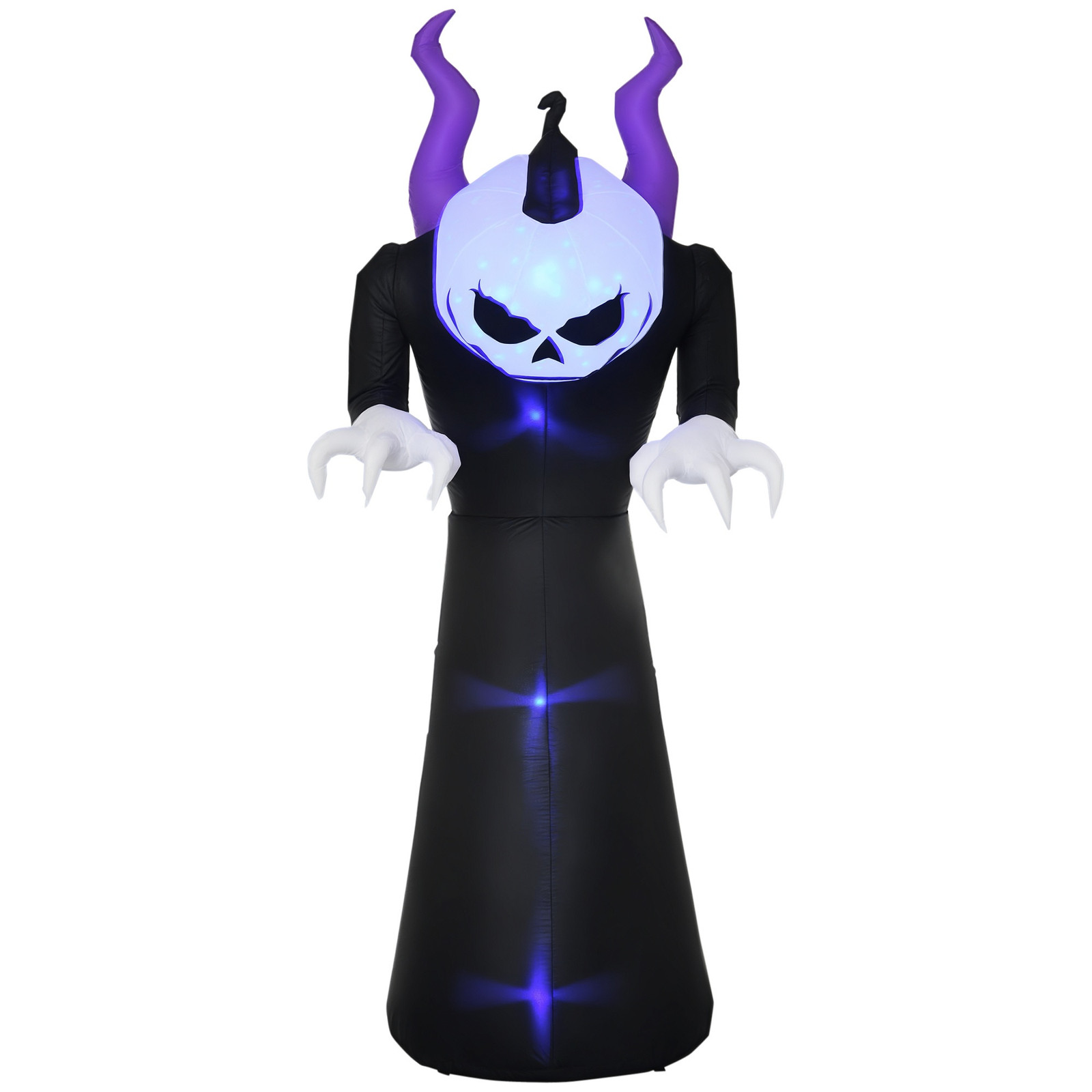 Outsunny Opblaasbaar Spook met Pompoenkop en Blauw Vlammeneffect, Halloweendecoratie, H 210 x B 88 x D 79 cm