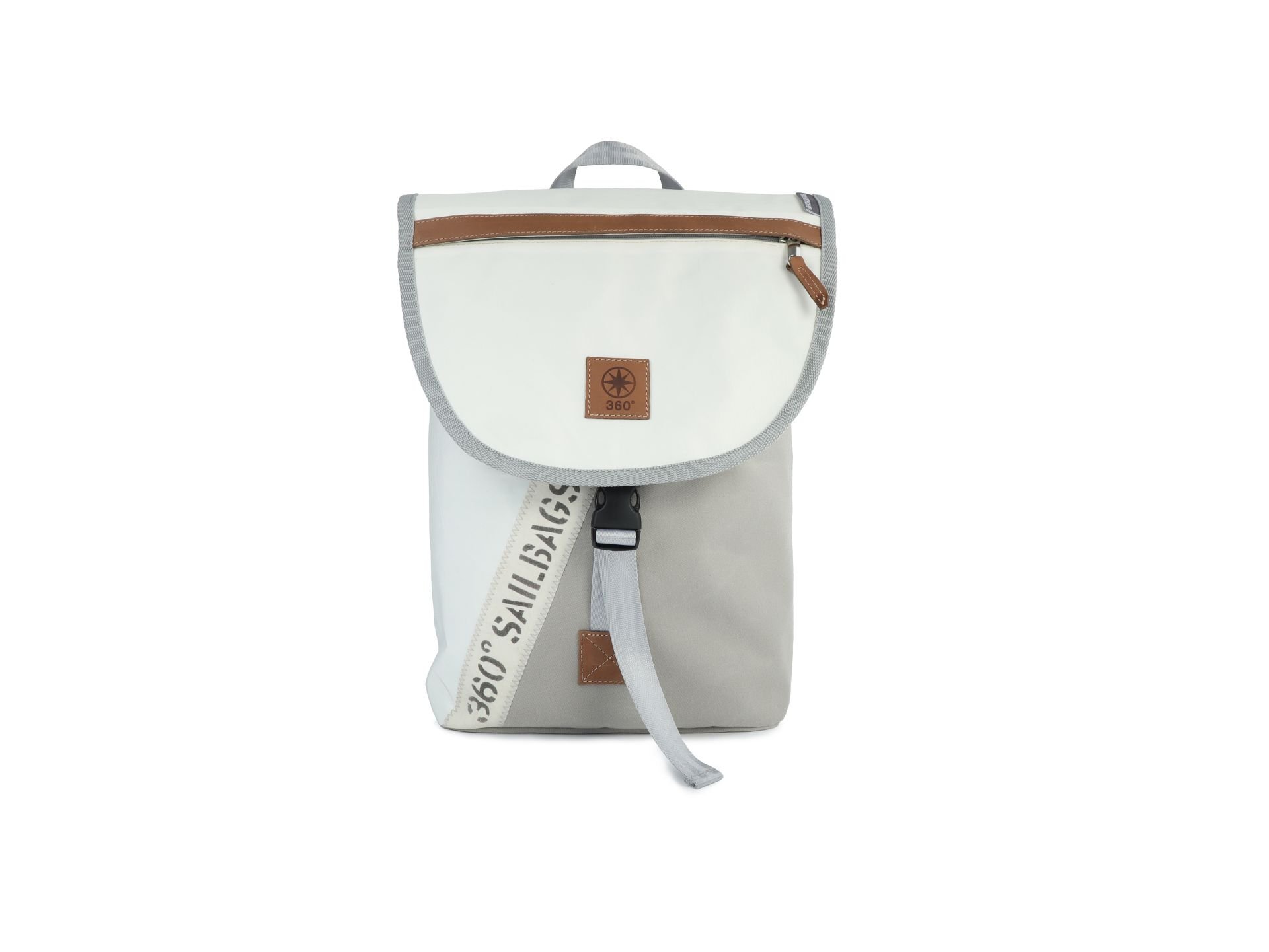 360° Taschen Landgang Mini Rucksack (weiß / Persenning grau, Stencil Aufschrift,... weiß / Persenning grau, Stencil Aufschrift, Gurt grau 2506