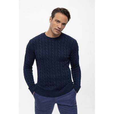 Rundhalspullover FELIX HARDY "Pullover mit Rundhalsausschnitt aus Kabelstrick", Herren, Gr. XXL, blau (navy), 100% Baumwolle, Rundhals, Pullover Rundhalspullover