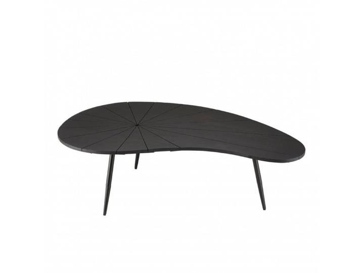 MACABANE JAMES - Table basse ovoïde plateau texturé noir mat pieds en fer noir JAMES