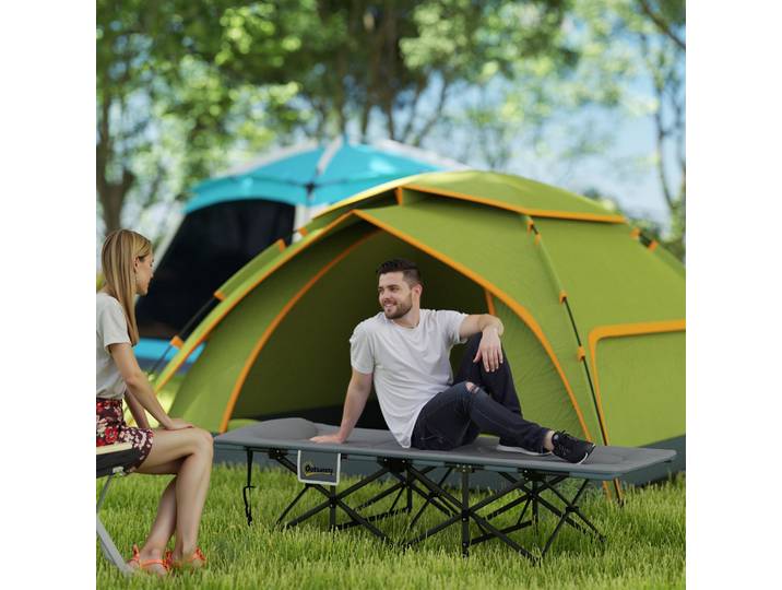 Outsunny Lit de Camp Pliable 1 Pers. Gris 150 kg avec Coussin