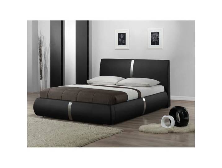 Lit double noir 160 x 200 tête de lit pieds sommier intégrés - EDEN