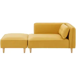 Sofa Fanny Gelb Leinenoptik mit Hocker