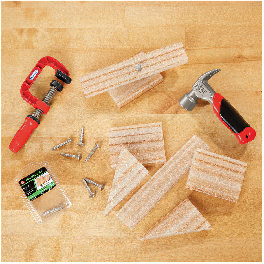 Little Tikes Creative Construction Hammer ; Nail Set for Kids - Includes Toy Hammer, Clamp, 10 Nails, Foam Wood Pieces - Ages 3 and Up