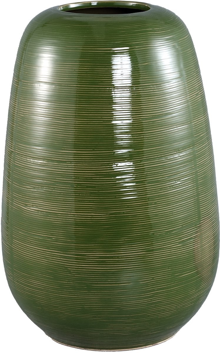PTMD Mavric Green Ceramic Vase Fine Line Round L