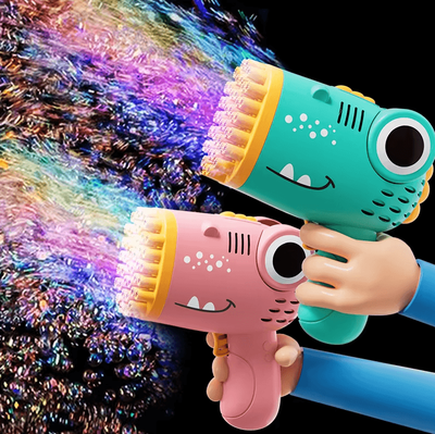 Inspire Curations DinoBlast 40 Hole Bubble Gun Electric Bubble Machine For Kids & Parties pink