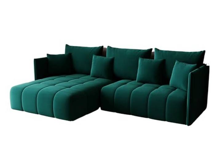 KP-Meble - Ecksofa mit Schlaffunktion - Gona - Schlafsofa 245 x 180 cm - Elegant, langlebig, freistehend - Automatisch für einfaches Ausklappen - 246x188x93cm - Monolith 37 (Flasche Grün)