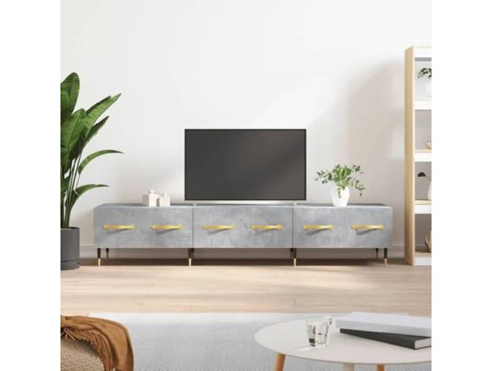 HEFZGDB TV-Schrank Betongrau 150x36x30 cm Holzwerkstoff mit 3 Schubladen und Eisenbeinen, robuster Medienregal Stauraum für Wohnzimmer