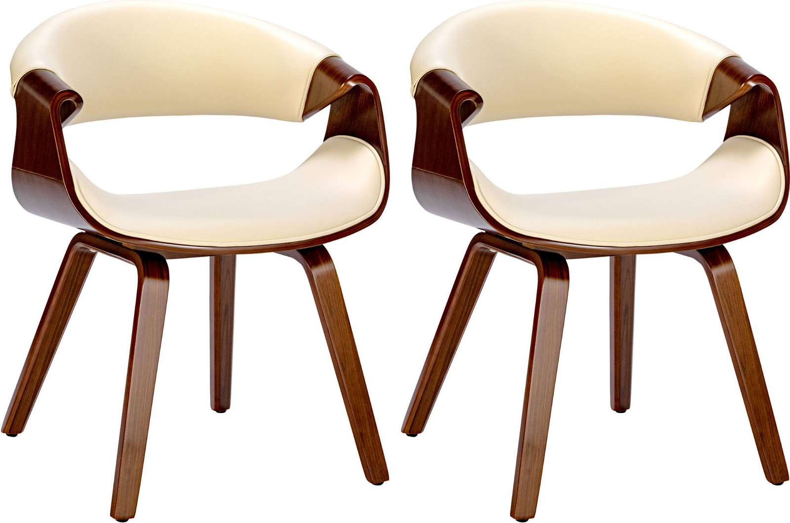 CLP Foley set van 2 stoelen met kunstleer en beukenhouten poten - Crème