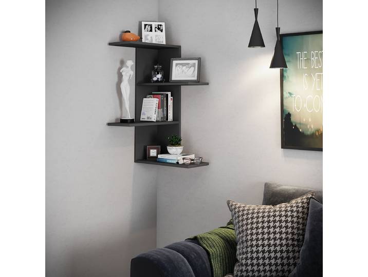Eckregal Balos - Höhe 77 cm Spanplatte, beschichtet Schwarz/Schwarz 45 x 77 x 45cm