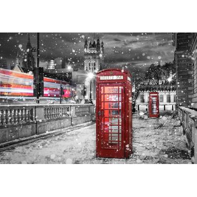Fototapete PAPERMOON "Telefonzelle im Schnee Schwarz & Weiß", schwarz (schwarz, weiß), B:5m L:2,8m, Vlies, Tapeten