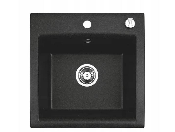Homeline Granitspüle Spüle Granitspüle Schwarz Küchenspüle Granit mit Automatsiche Siphon, Eckig, 44/44 cm, (Set angebot, 2 St., Mit Automatische Zubehör)