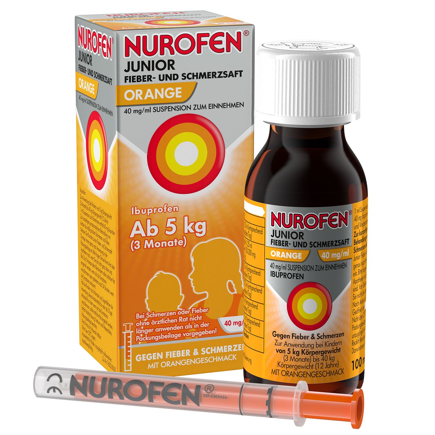 Nurofen Junior Fieber-u.Schmerzsaft Oran.40 mg/ml 100 ml Suspension zum Einnehmen