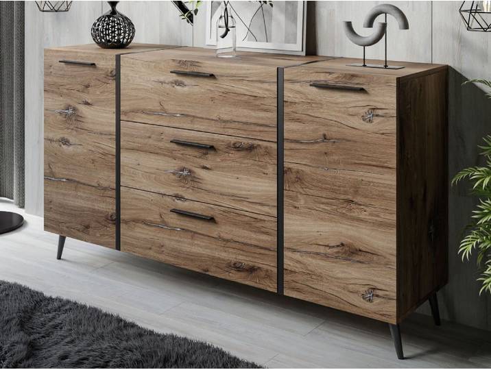 ALLHOUSE24 Kommode FLAGSTAFF EICHE Sideboard mit Schubladen LOFT Metall Beine (1x Kommode), Breite 158 cm