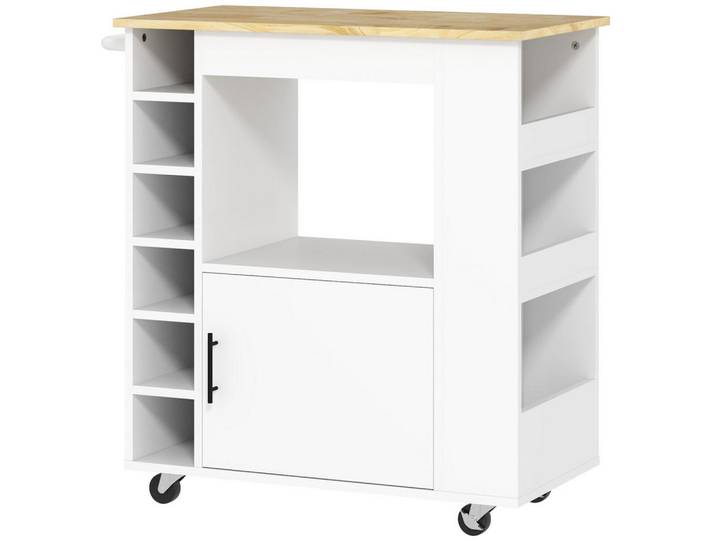 Okwish Kücheninsel 83/40/83 cm Eiche aus Sperrholz mit Rollen, Weiß, 83x83x40 cm, Küchen, Küchenmöbel, Kücheninseln