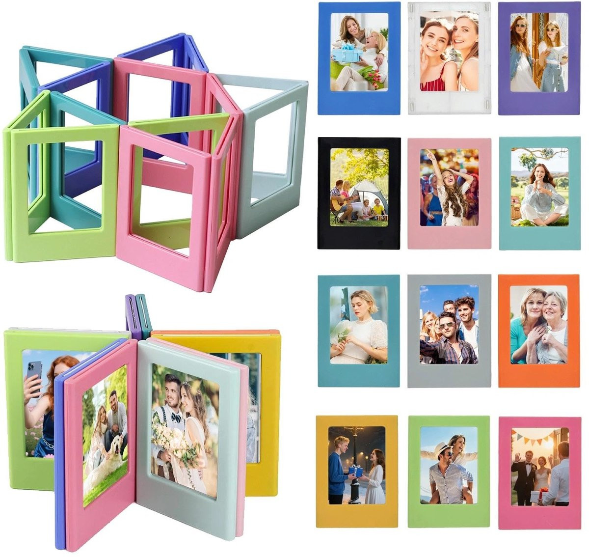 Dailygoods Magnetische fotolijstjes voor koelkast en desktop, 12 stuks kleurrijke mini-fotolijstjes, 3 inch, verwisselbaar en creatief