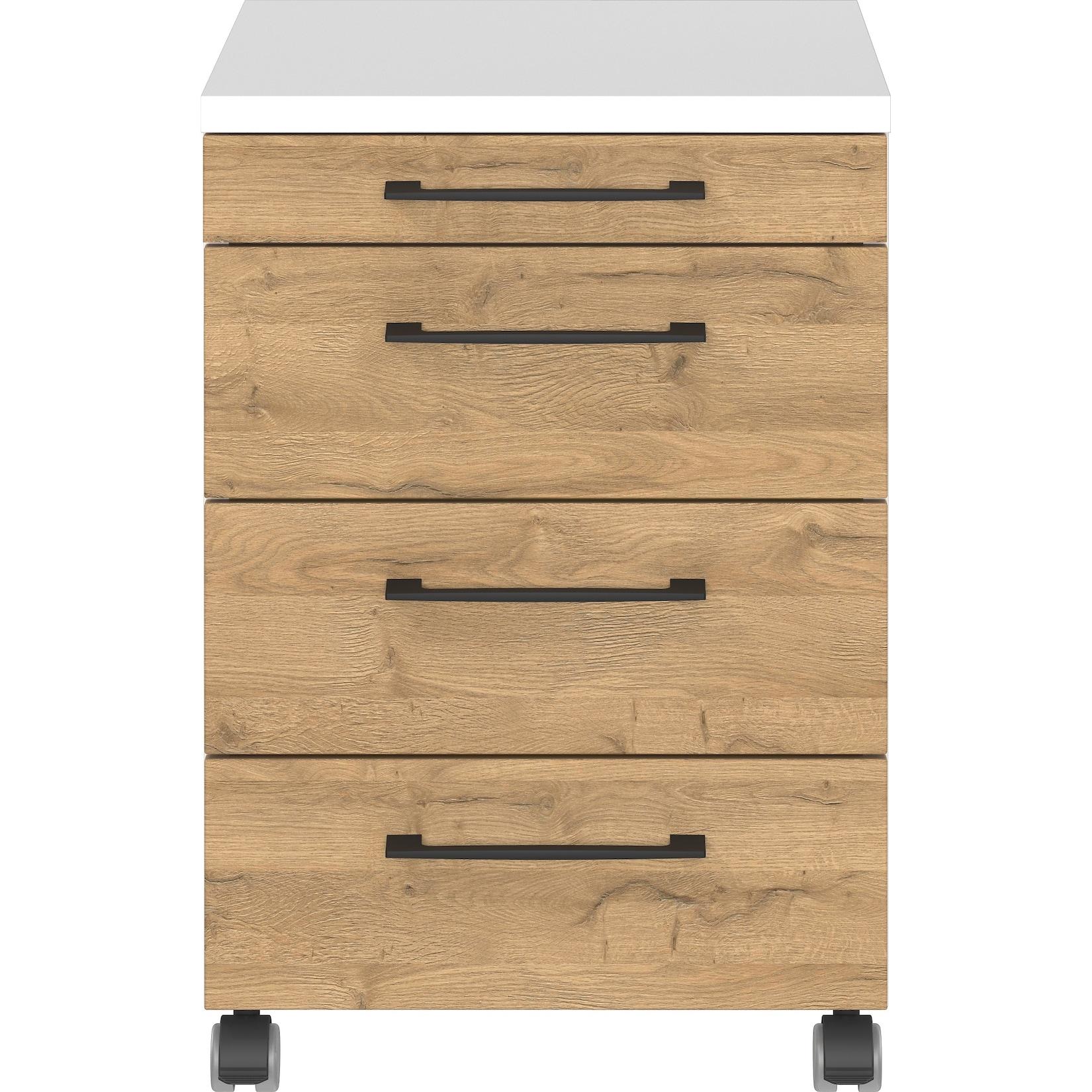 Germania Rollcontainer 4251-559 GW-Profi, in Weiß/Grandson-Eiche-Nb., mit Utensilienfach, 42 x 61 x 49 cm (BxHxT)