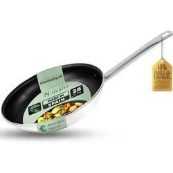 Novaliv Energiesparpfanne 28 cm Einsparung bis zu 40% - Emaillierter Stahl, Antihaft Beschichtung in, Pfanne + Kochtopf, Weiss