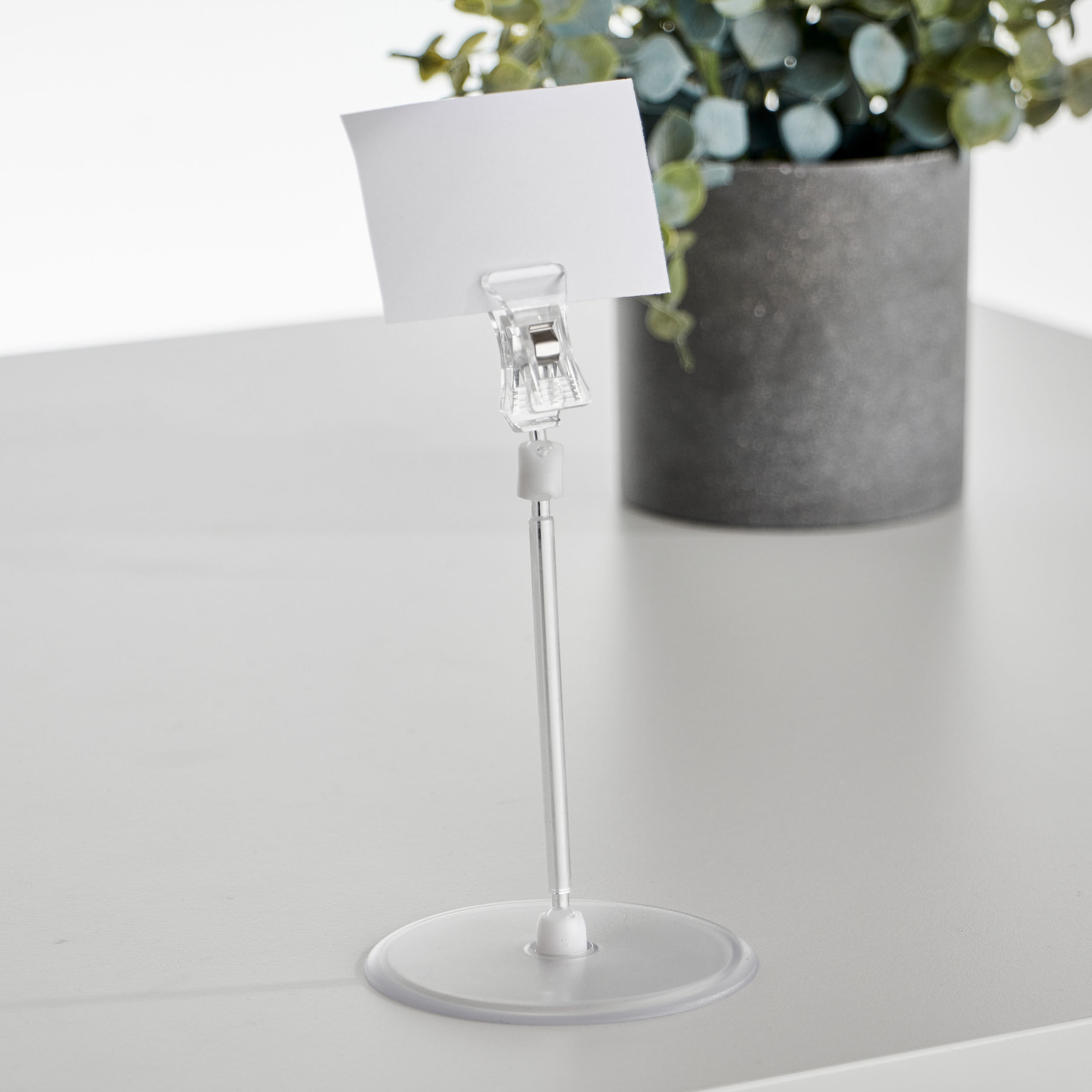 SPRINTIS 10 Unidades - Clip identificador con broche pequeño y base de disco (Ø 90 mm), 10 cm de extensión, transparente, PS