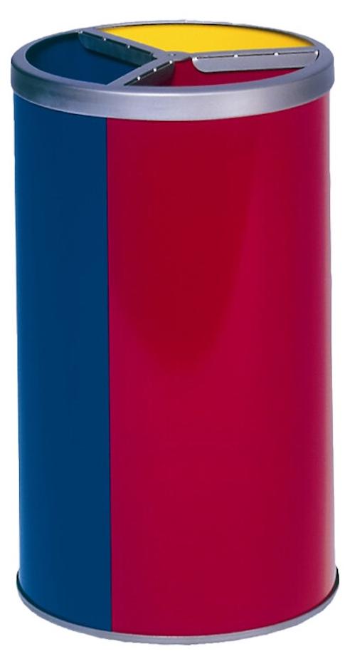 Robuste Wertstoffsammelstation ohne Dach | 30 Liter je Behälter, HxBxT 72x42x42cm | Verzinkter Stahl | Blau, Rot, Gelb
