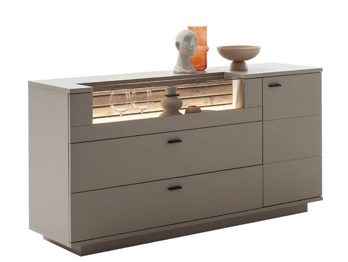 Sideboard Lüttich , Basalt / Wotan Eiche , optional LED Beleuchtung