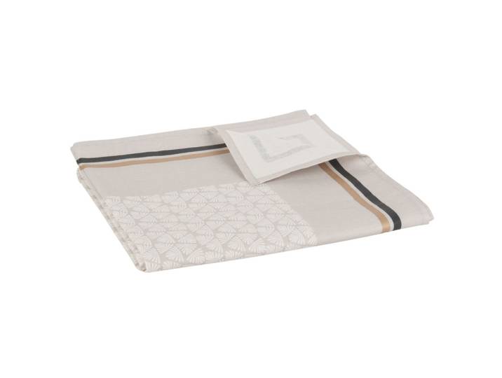 Beschichtete Baumwolle Tischdecke mit beigen und anthrazitgrauen Motiven 140x250