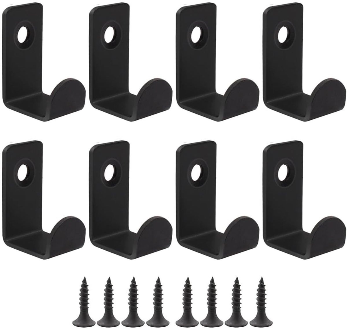 Set van 8 robuuste wandhaken van zwart carbon staal