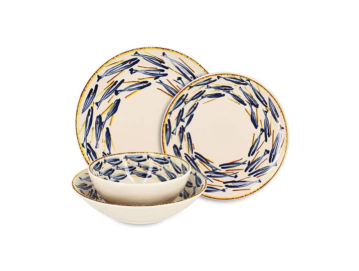 Service de table 48 pièces en porcelaine imprimé poisson