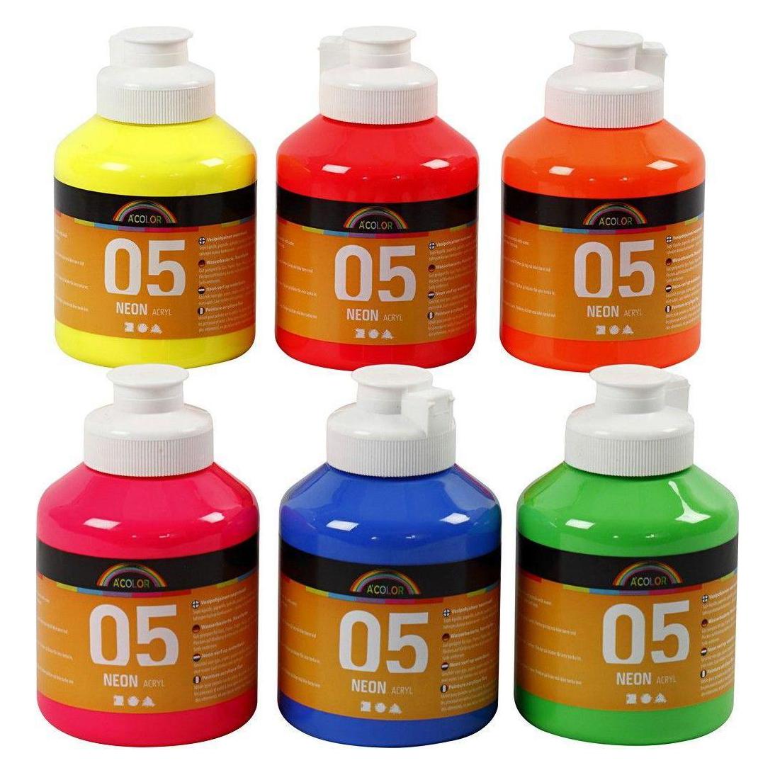 Creativ Company Acrylfarbe Neonfarbe, 6 x 500 ml (500 ml) (32600)