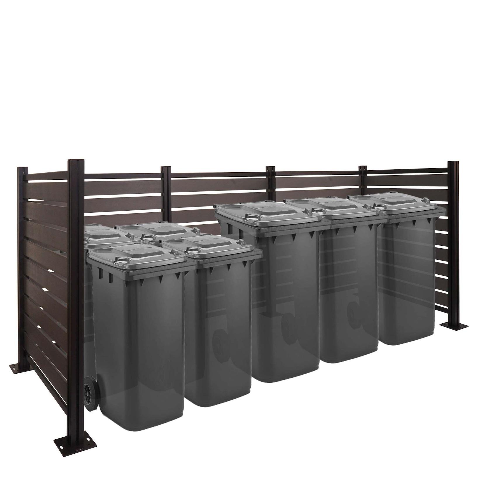 Alu Mülltonnen-Zaun MCW-K57, Mülltonnenverkleidung, Holzoptik erweiterbar 130x300x110cm ~ grau