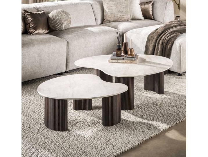 Maison ESTO Couchtisch Set APERO 2-teilig Keramik Taj Mahal organisch Wohnzimmertisch, Tischplatte aus hochwertiger Keramik
