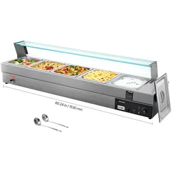 VEVOR kommerzieller Speisenwärmer, elektrischer Dampftisch mit 5 Behältern 1500 W, professionelles Buffet-Wasserbad aus Edelstahl mit Temperaturregelung von 30–80 °C für Catering Buffets Partys
