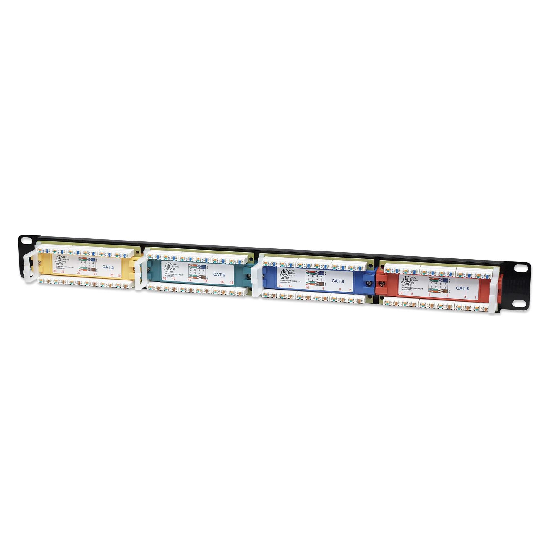 Intellinet Cat6 UTP 24-Port Patchpanel 48,26 cm 19 Zoll 1HE farbkodiert geeignet fuer Krone LSA+ Auflegewerk... (513692)